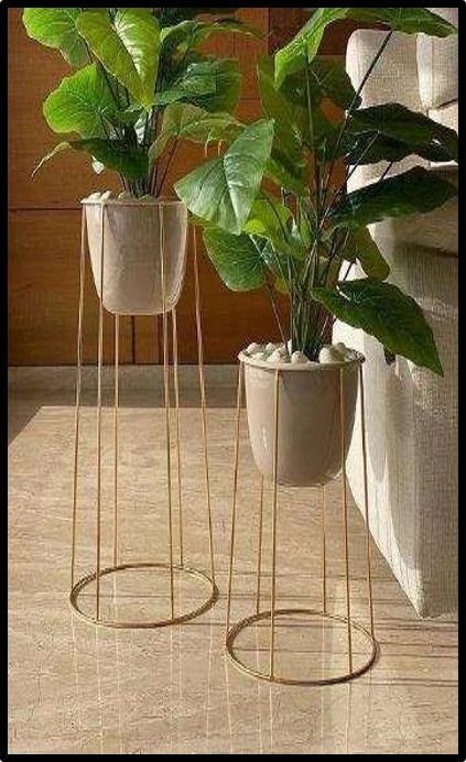 Elegant Iron Planters with Gold Iron Stand (Set of 2)