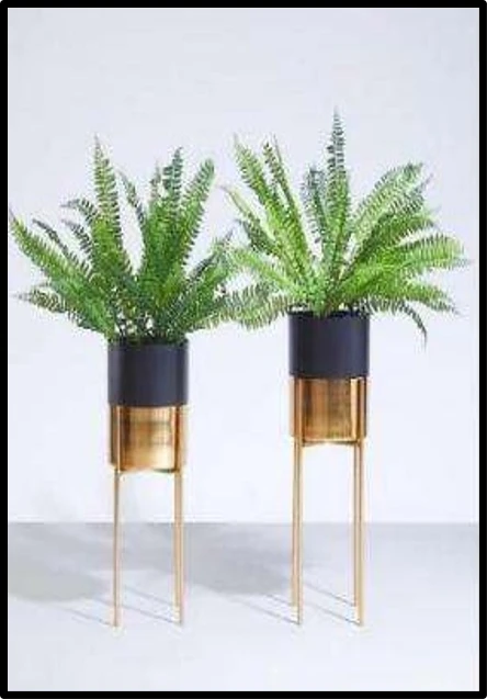 Modern Black & Gold Iron Planter with Stand (Set of 2)