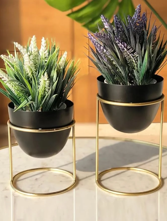 Modern Black & Gold Planter Set – Elegant Indoor Décor