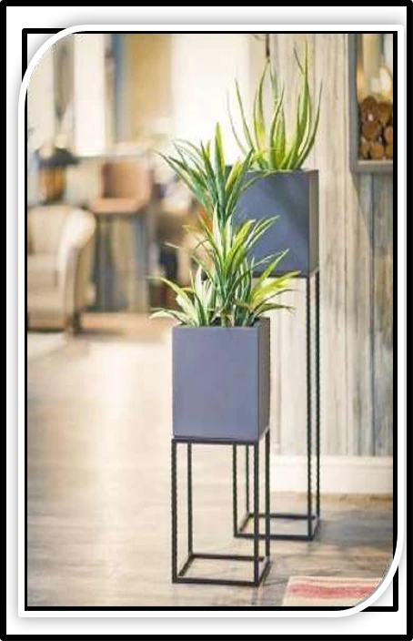 Modern Grey Iron Planter Stand Set – Indoor Decorative Plant Pots