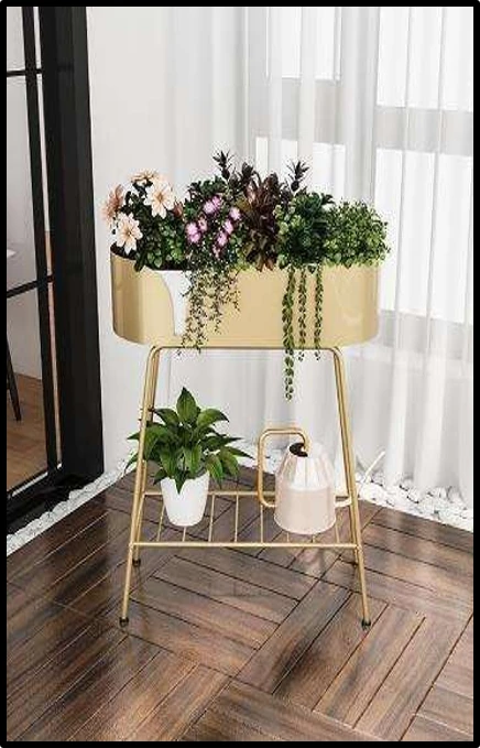 Elegant Gold Metal (Iron) Planter with Stand – Modern Indoor & Outdoor Plant Holder