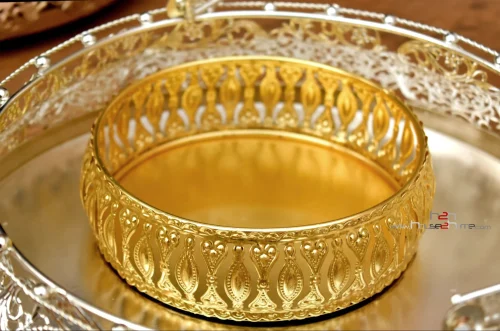 Decorative Golden Iron Bowl – Handcrafted Ornamental Serving & Display Tray - Image 4