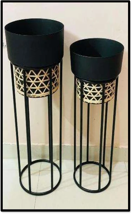 Modern Black Iron Planter Stands – Set of 2 (Tall & Short)