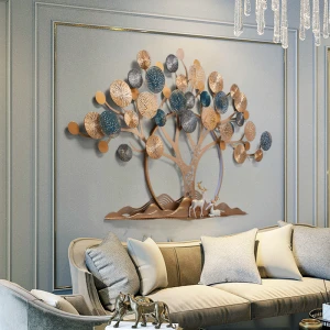 Luxury Golden Tree of Life Iron Wall Art With Backlit Ring & Deer Sculpture - Image 2