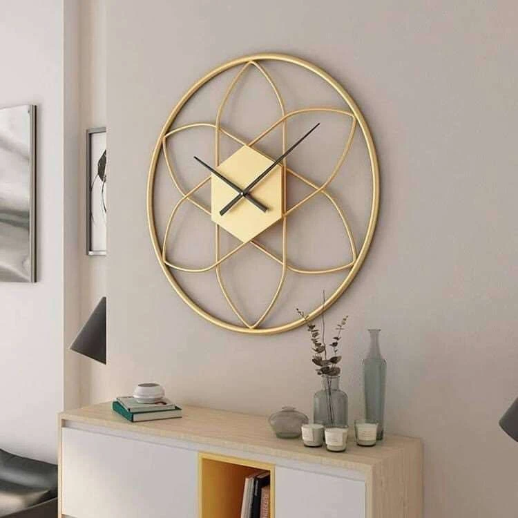 Modern Geometric Gold Wall Clock – Luxury Iron Art Timepiece