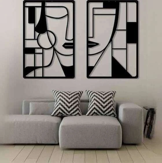 Modern Abstract Face Iron Wall Art – Set of 2