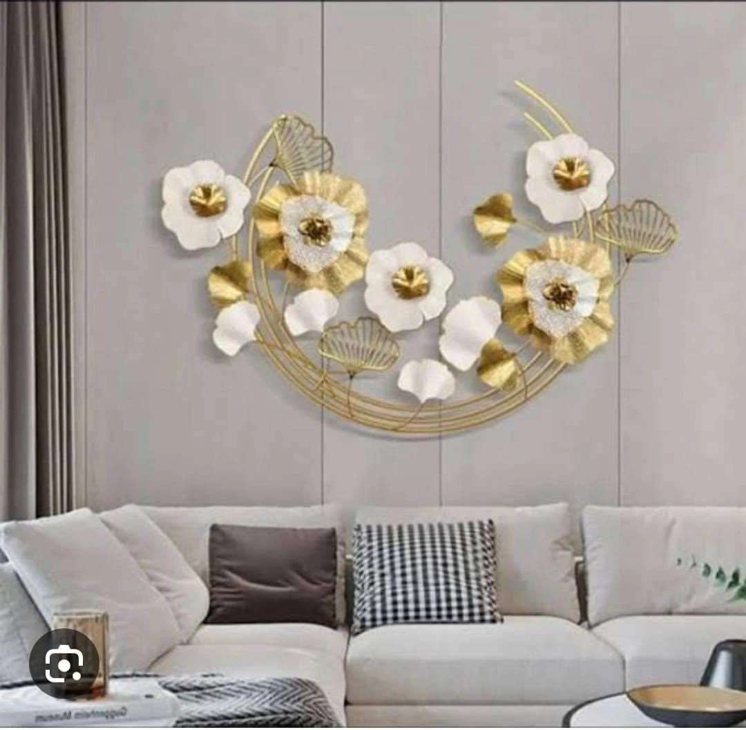 Luxury Iron Ginkgo Leaf Wall Art – Gold & Blue 3D Decorative Sculpture
