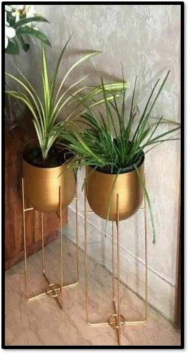 Golden Iron Planter Stand Set – Modern Indoor Decorative Flower Pots